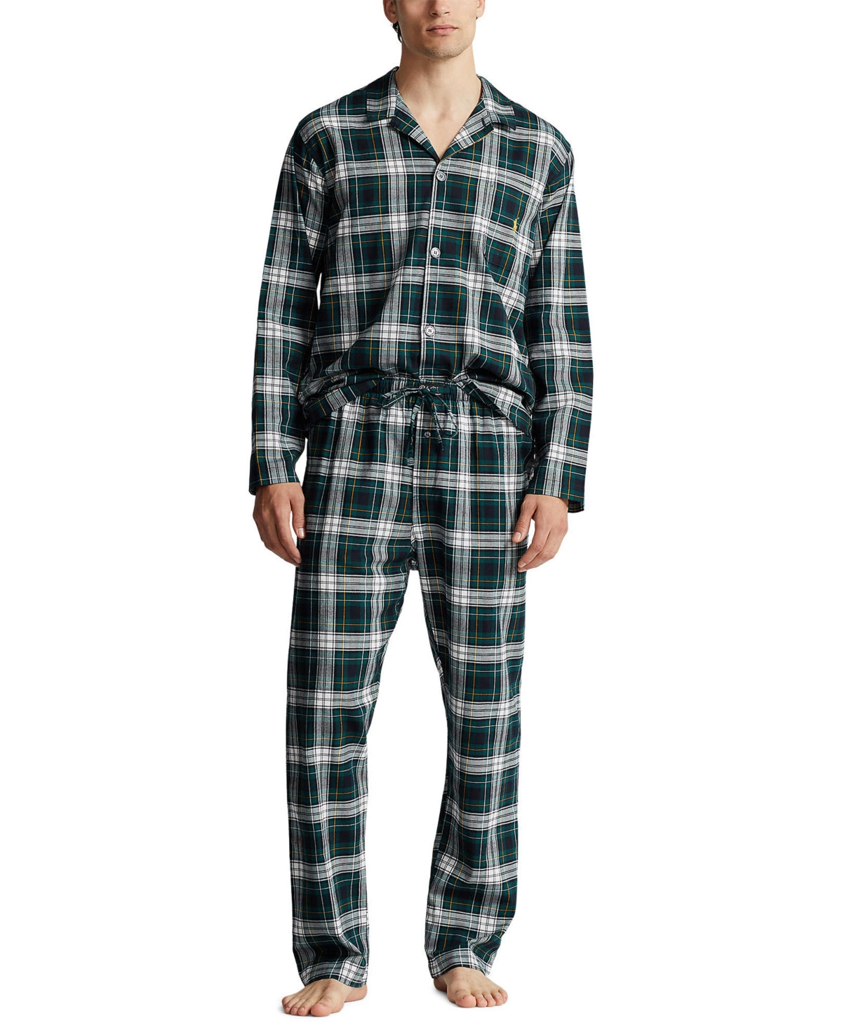 Polo Ralph Lauren Mens Plaid Flannel Pajamas Shirt Pants Set Plaid Green XL