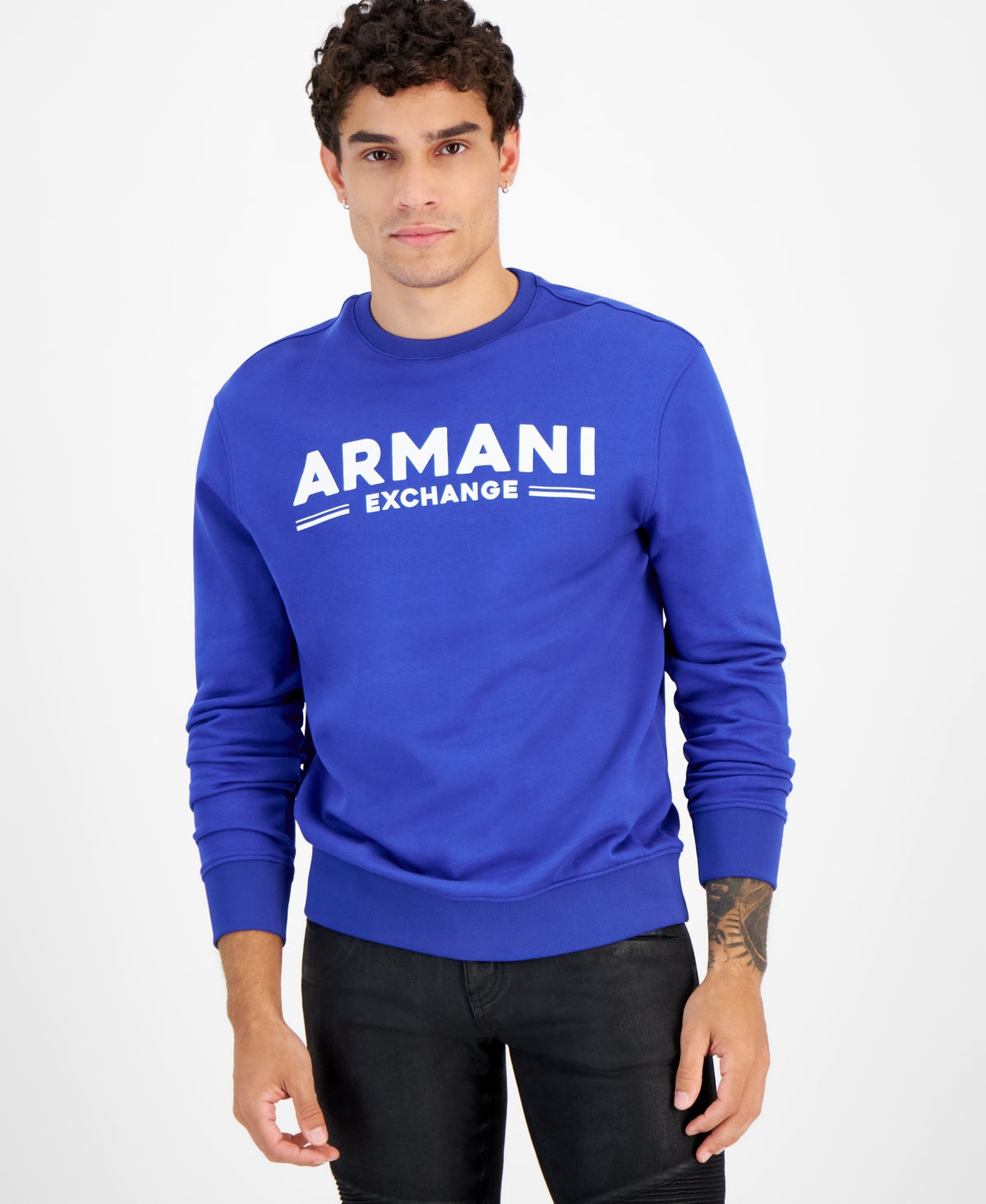 AX Armani Exchange Mens Logo Crewneck Sweatshirt Bluing Blue  XXL