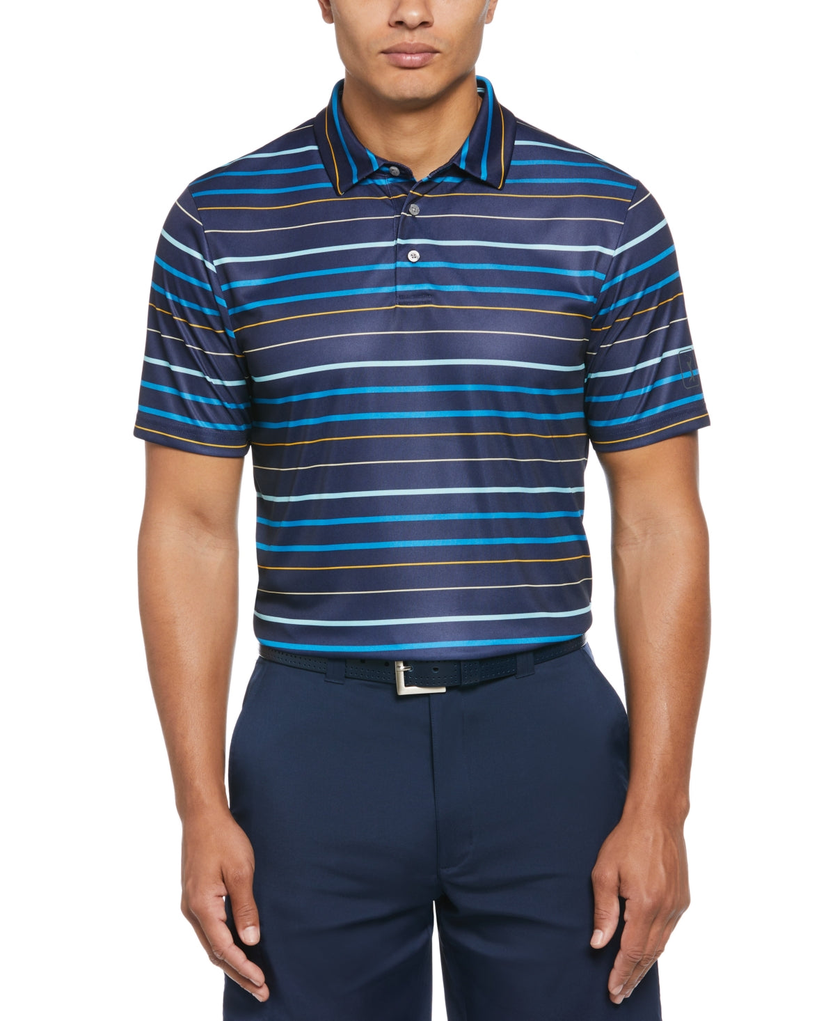 PGA TOUR Men Regular fit Short Sleeve Polo Shirt Small Blue Striped