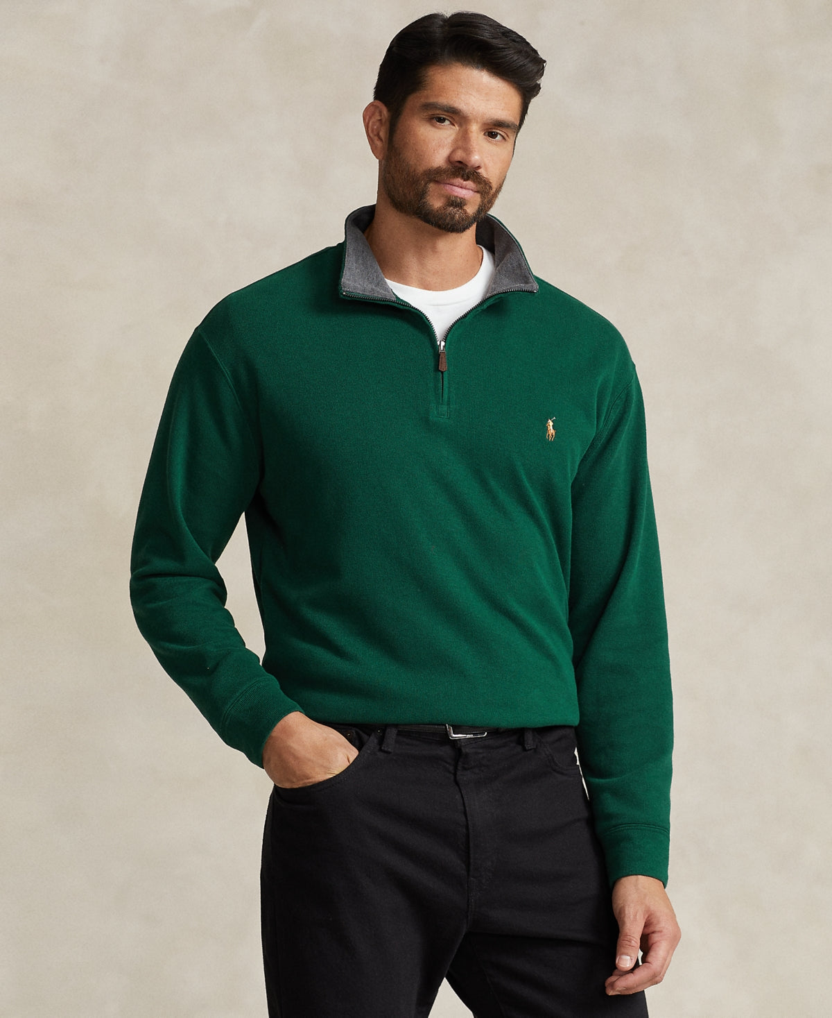 Polo Ralph Lauren Mens Big & Tall Estate Rib Half Zip Pullover Sweater 2XB Green