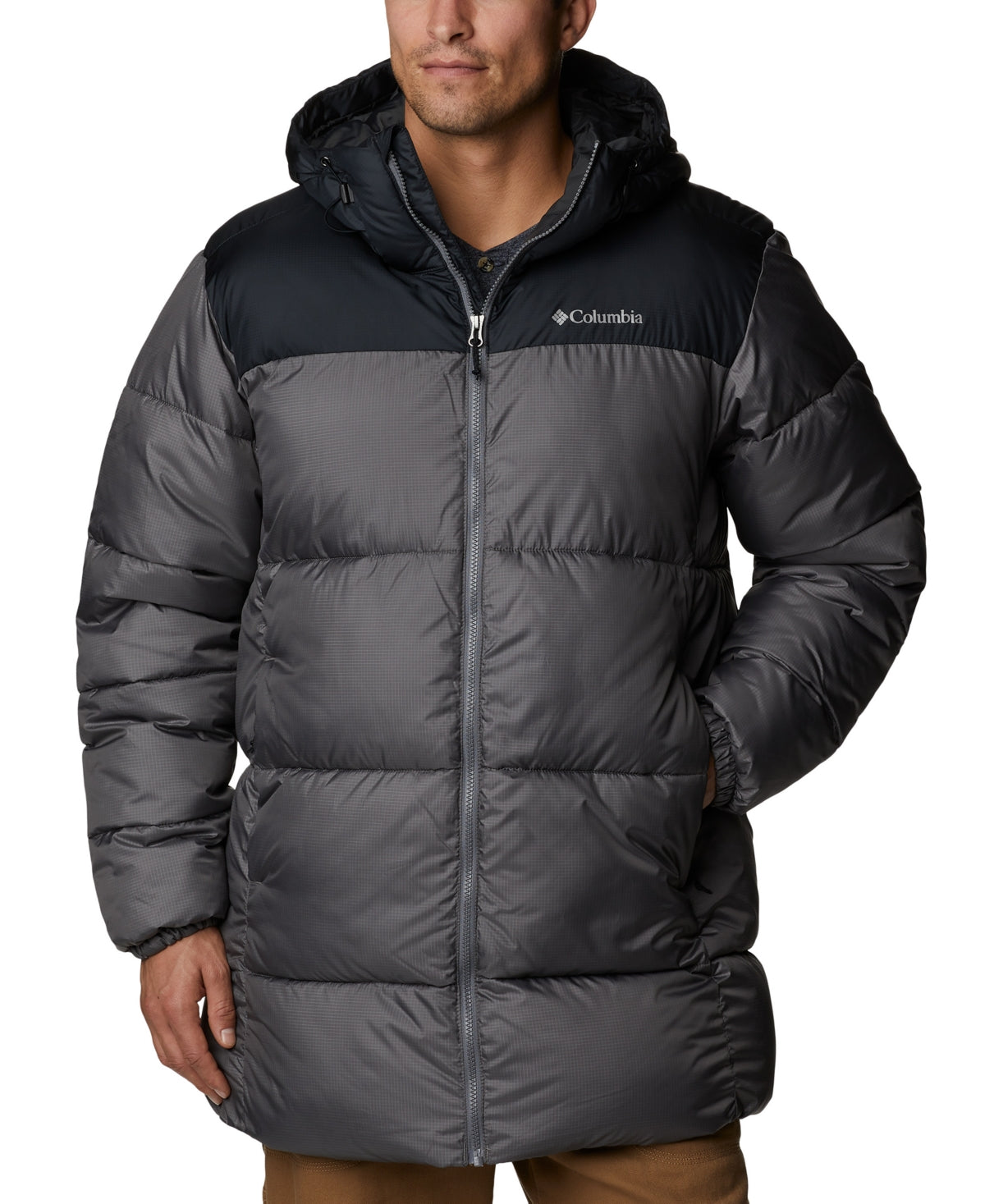 Columbia Mens Regular Fit Puffect Logo Parka Jacket City Grey Blac XXL