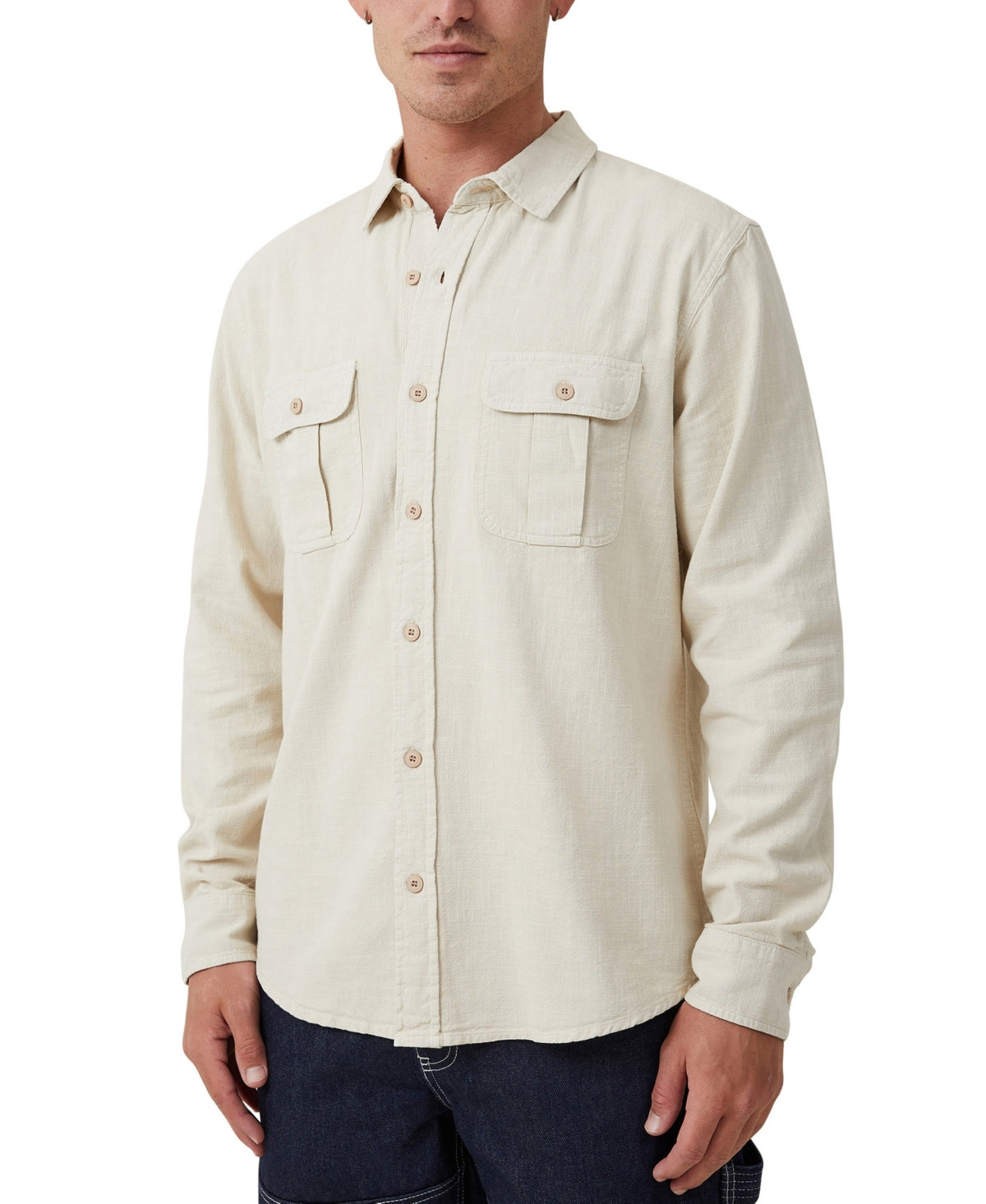 Cotton on Men's Greenpoint Long Sleeve Button Down Shirt Stone Beige Medium