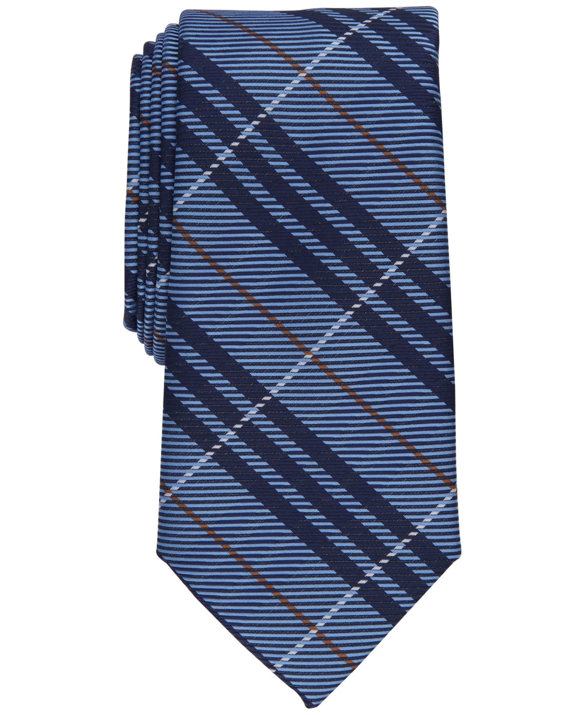 Club Room Mens Necktie Powell Plaid Tie Navy Blue