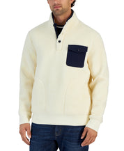 Michael Kors Mens Fleece Pullover Sweater Jacket Bone Beige Blue Medium