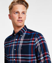 Tommy Hilfiger Mens Gradient Check Regular Fit Button Down Shirt Indigo 2XL
