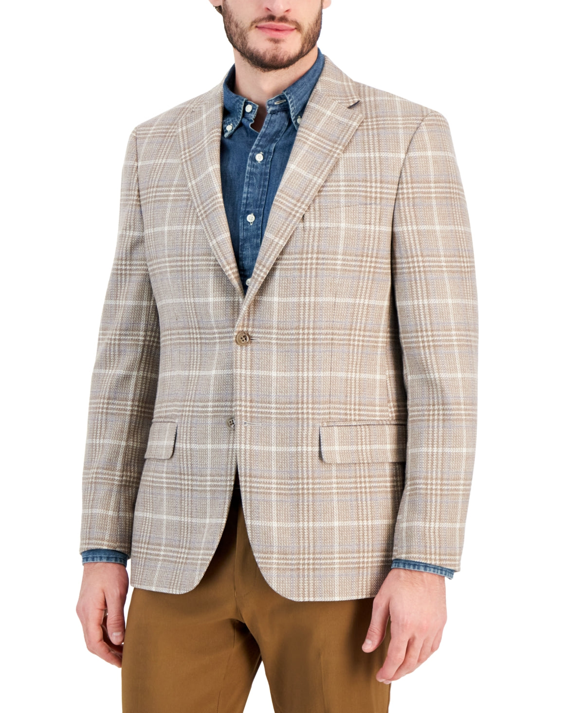 Tommy Hilfiger Mens Modern fit Sport Coat Blazer 42 S Beige Plaid