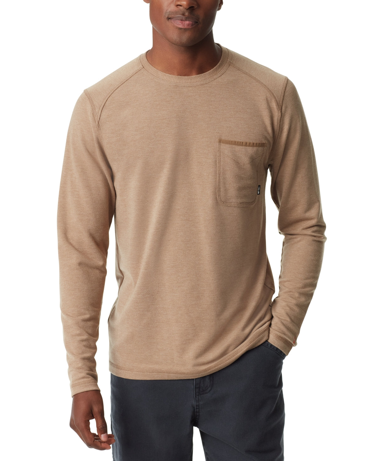 BASS OUTDOOR Mens Long Sleeve Fashion T Shirt Ermine Light Brown Large