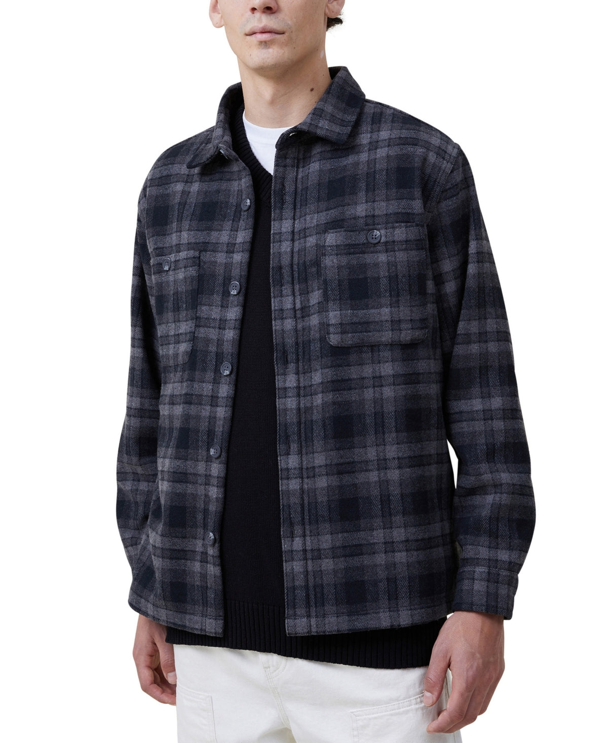 Cotton On Mens Regular fit Shacket Coat XL Black Check