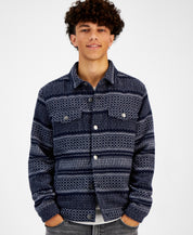 Sun Stone Men's Jacquard Trucker Jacket  Navy Blue Combo Small