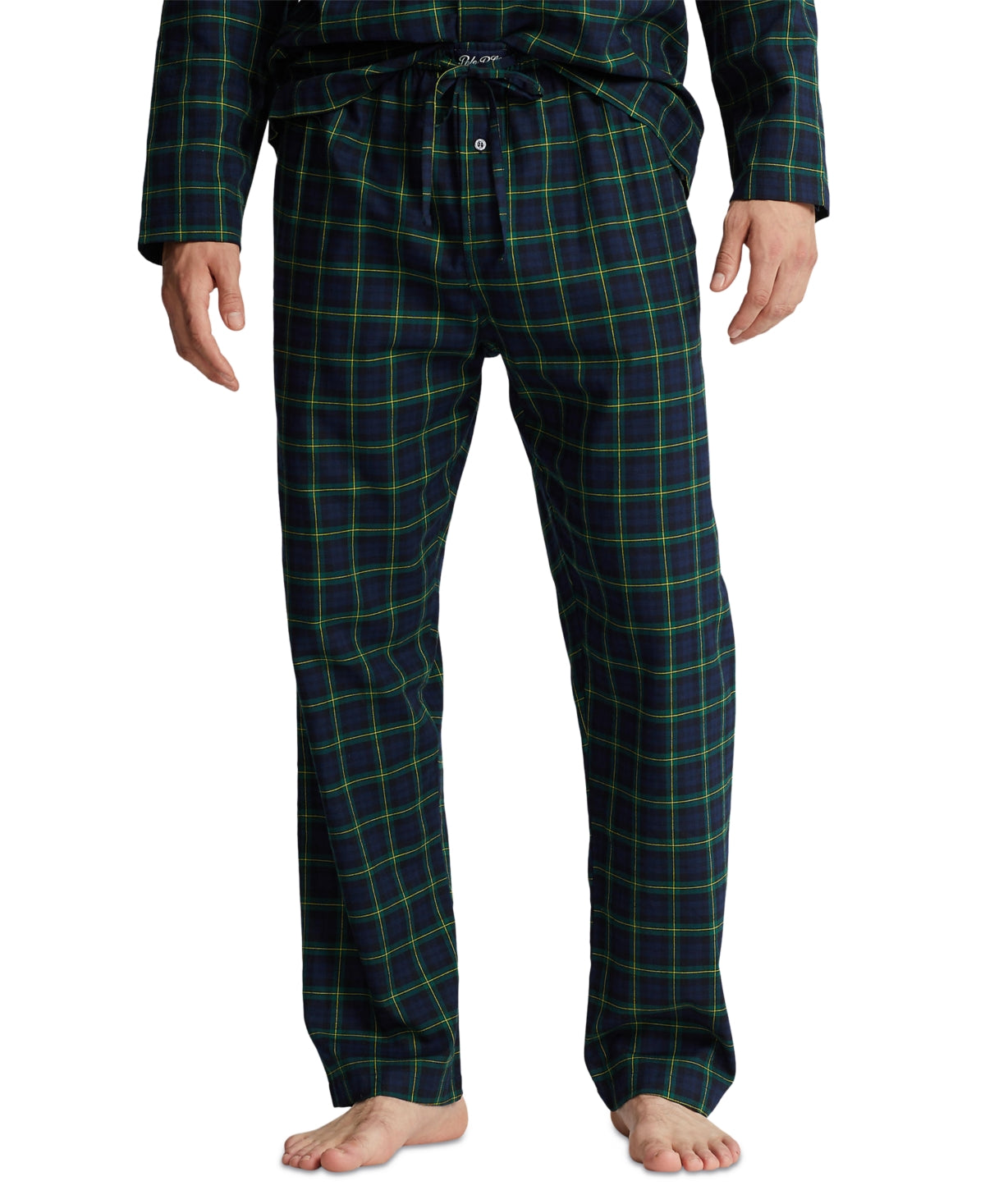 Polo Ralph Lauren Mens Flannel Pajama Pants Plaid Green Gold Small