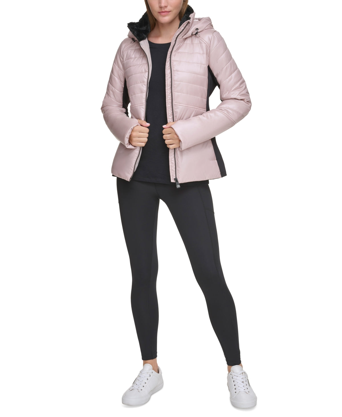 Calvin Klein Womens Regular fit Puffer Jacket Coat Medium Light Pink Black