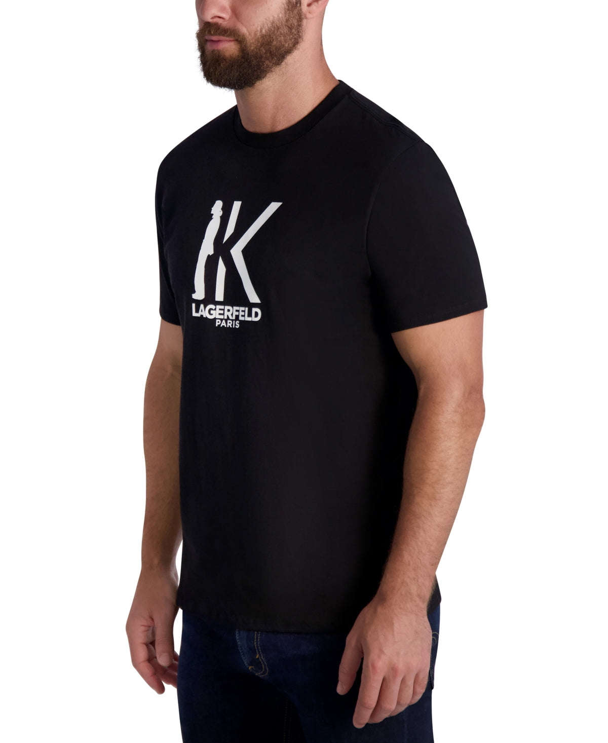 KARL LAGERFELD PARIS Men's Slim Fit Short Sleeve T Shirt Black Large