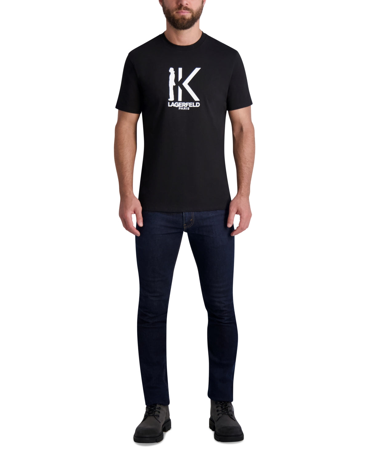 KARL LAGERFELD PARIS Men's Slim Fit Short Sleeve T Shirt Black Large