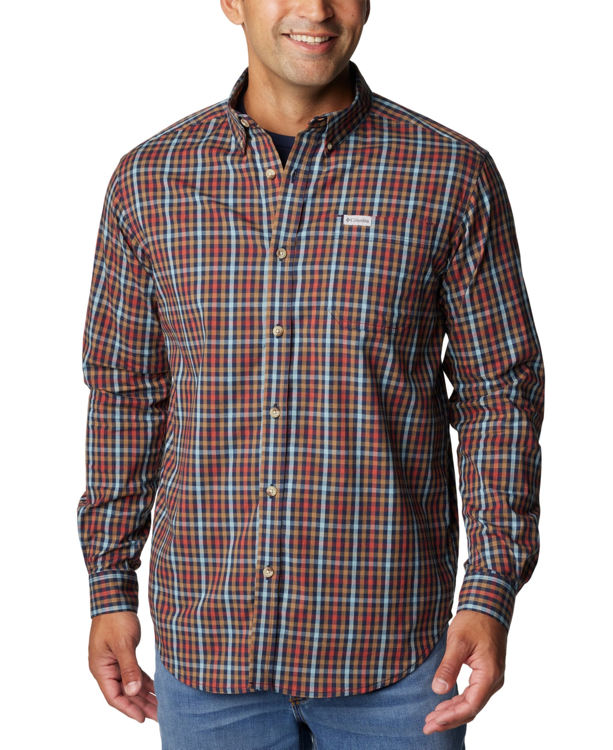 Columbia Mens  fit Long Sleeve Button-Up Shirt XL Red Check
