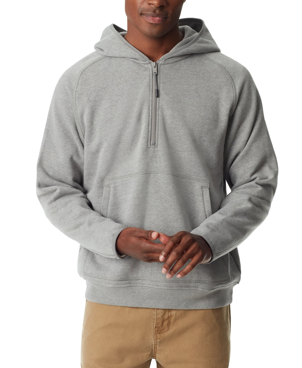 BASS OUTDOOR Mens Quarter Zip Long Sleeve Hoodie Sweatshirt Gargoyle Grey  XL