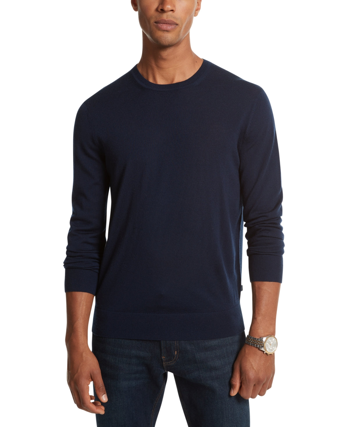 Michael Kors Mens Merino Wool Crewneck Sweater Midnight Blue 2XL