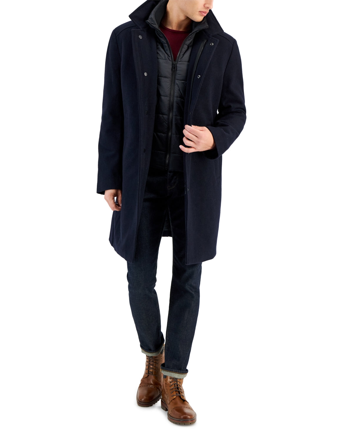 Nautica Mens Classic-Fit Bib Wool Overcoat Coat 44 R Navy Blue