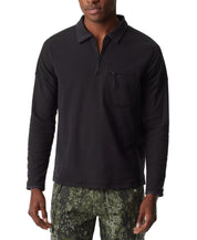 BASS OUTDOOR Mens Long Sleeve Pique Polo Shirt Caviar Large