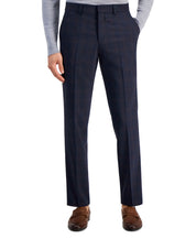 HUGO Men's Tom Checked Wool Blend Flat Front Dress Pants Navy Blue 32 R