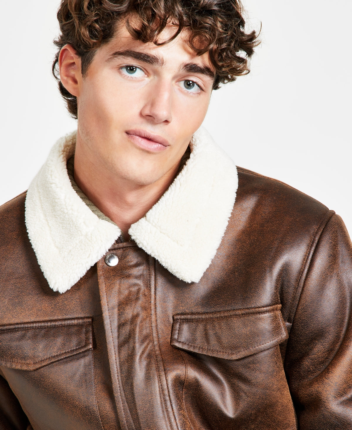 Native Youth Men's Faux Shearling Jacket Coat Brown Small