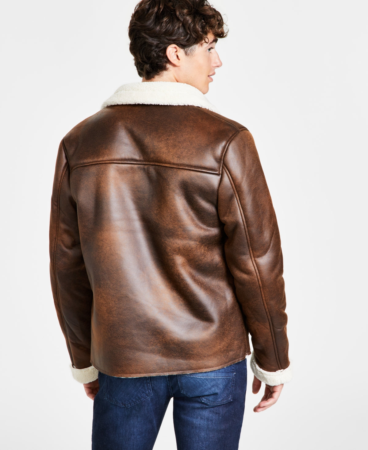 Native Youth Men's Faux Shearling Jacket Coat Brown Small