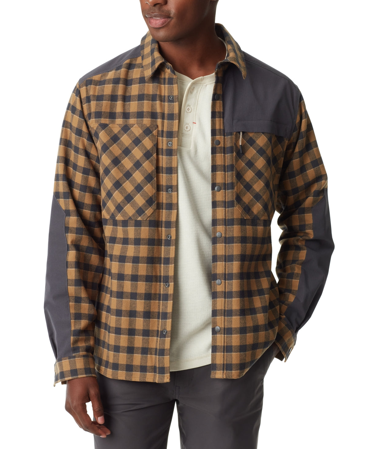 BASS OUTDOOR Mens Utility Brushed Twill Button Down Shirt Jacket Brown Medium