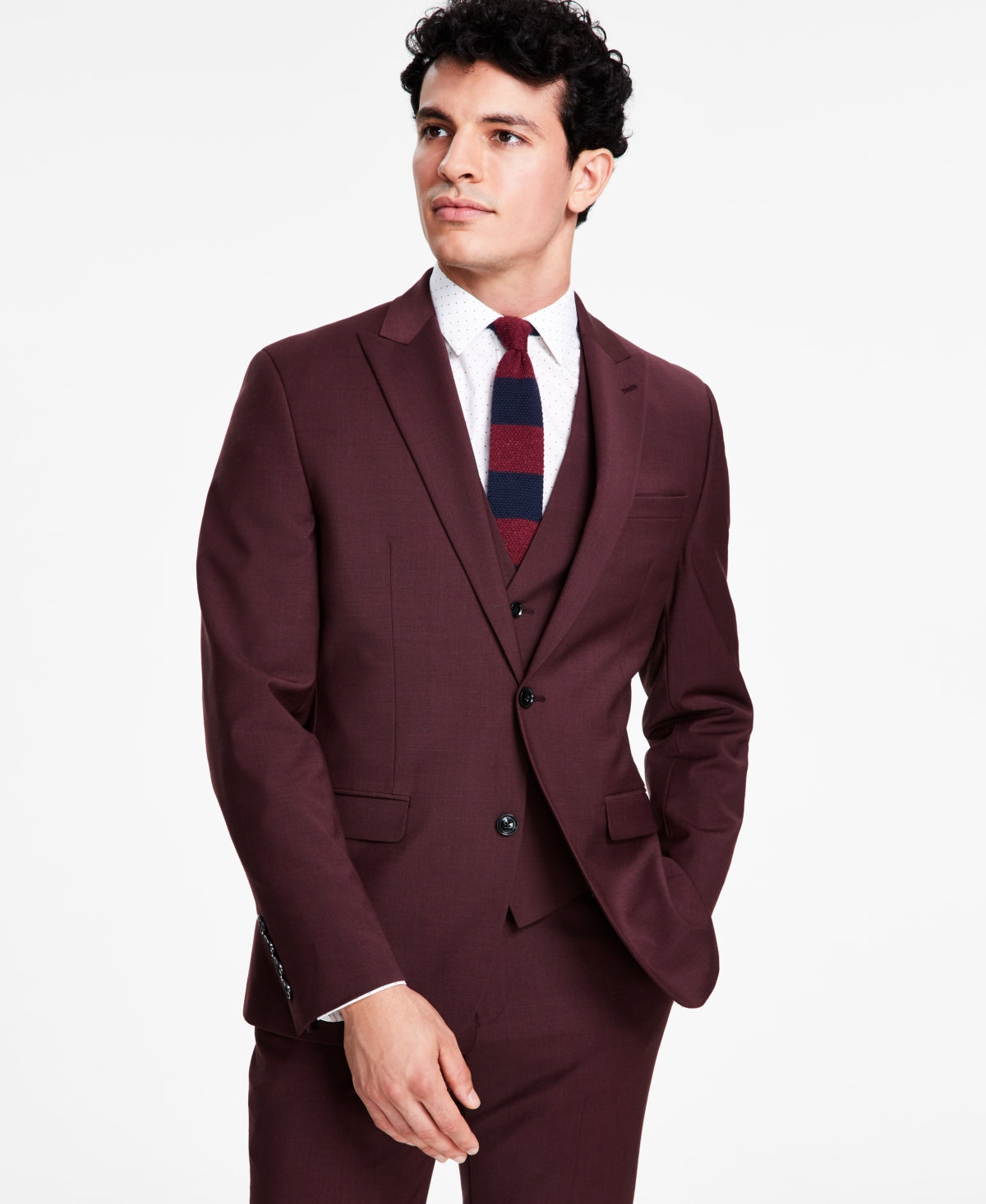 Bar III Men's Slim Fit Suit Jacket Burgundy Red 38L Sport Coat