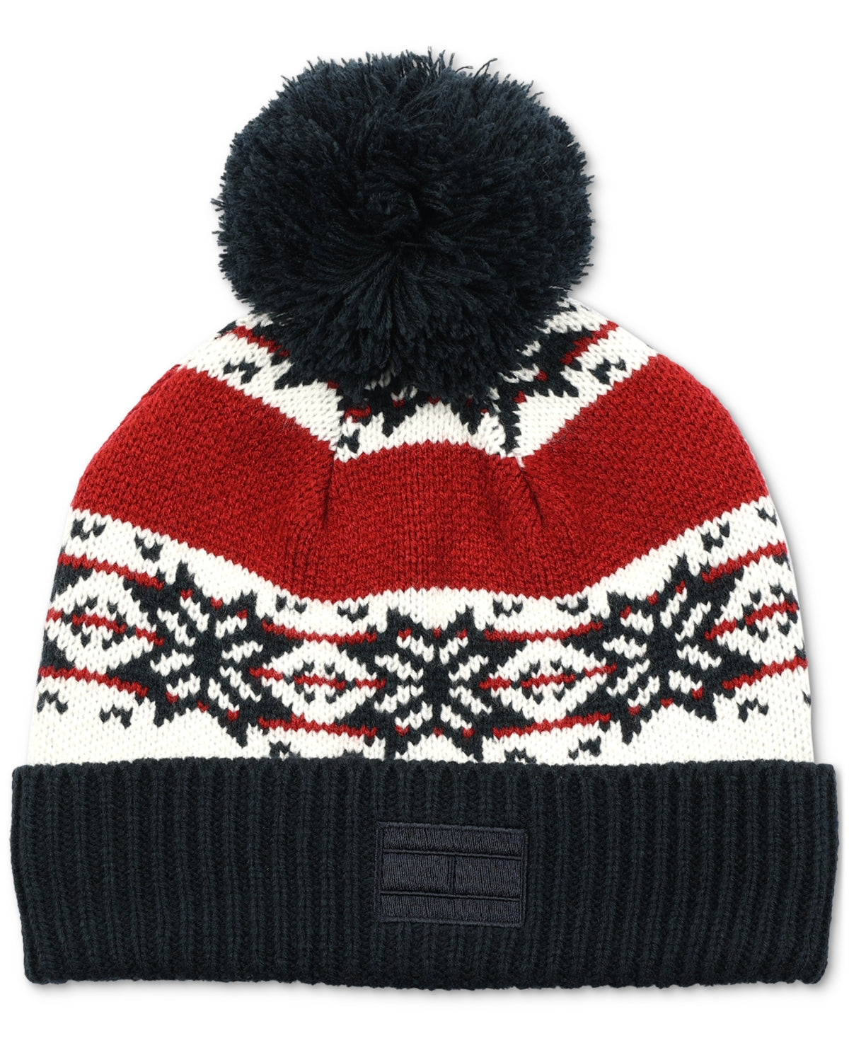Tommy Hilfiger Mens Snowflake Fair Isle Pom Pom Beanie Blue Navy Blue