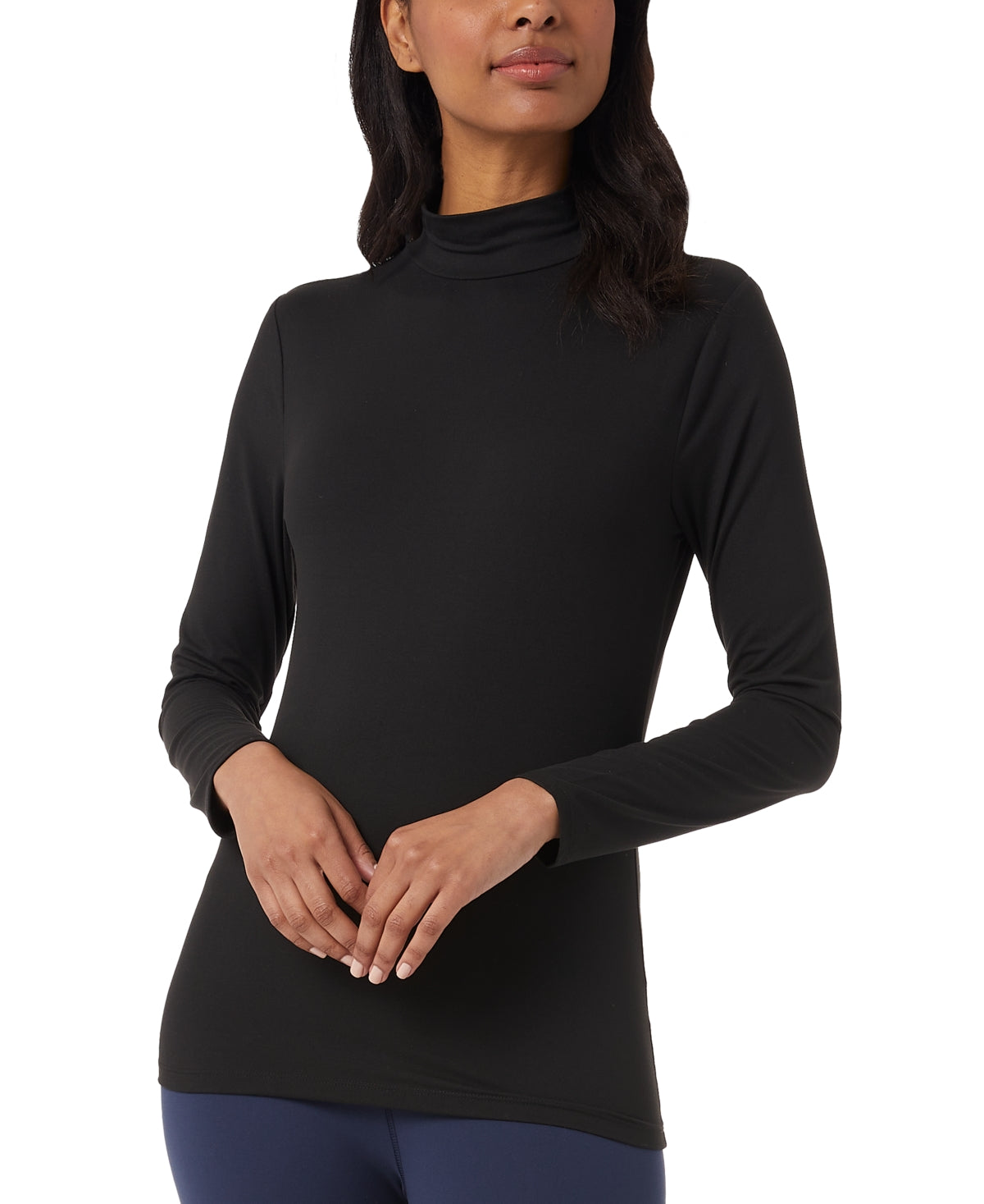 32 Degrees Womens Regular fit Long Sleeve Mock Neck T-Shirt Shirt XL Black Solid