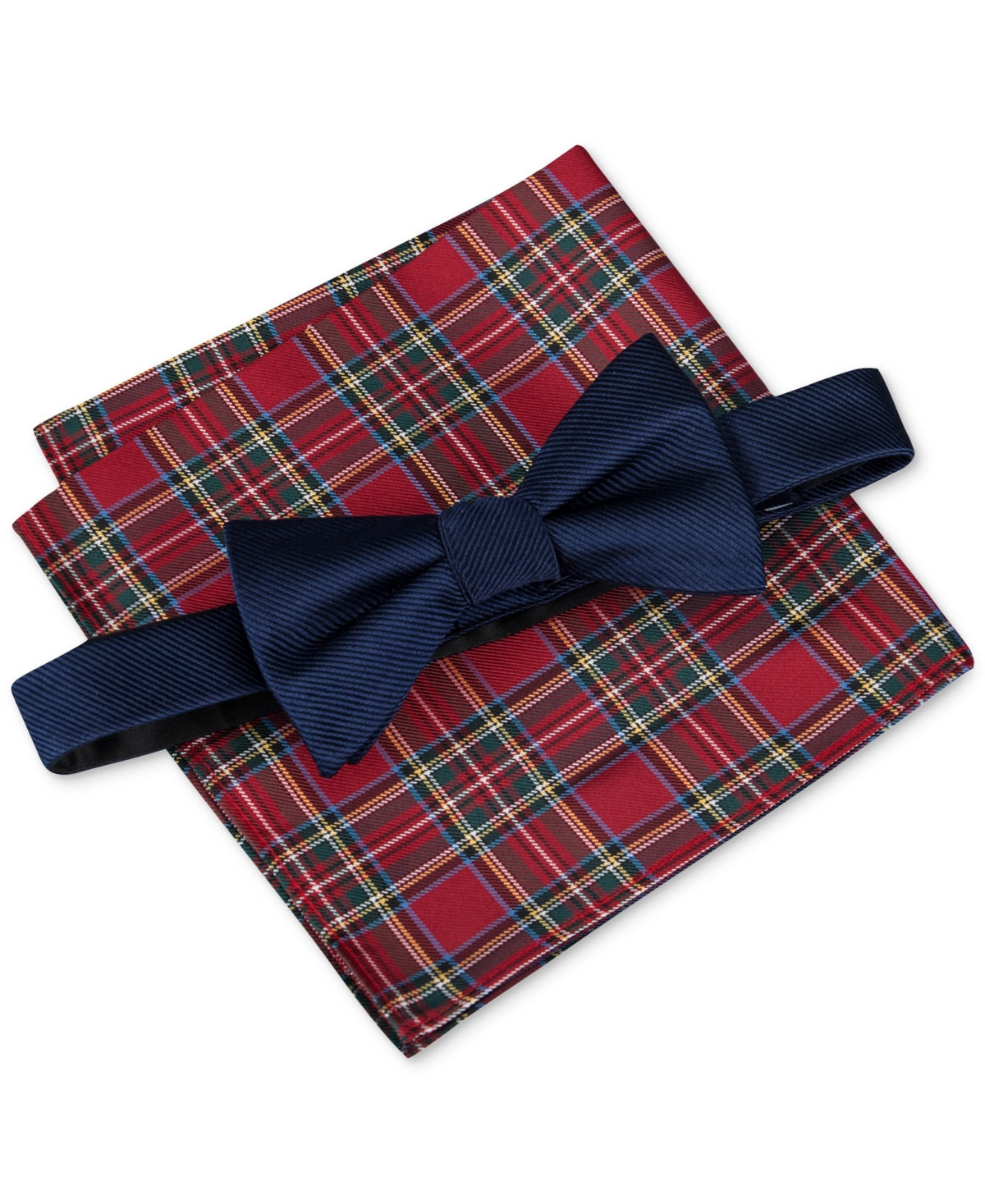 Tommy Hilfiger Twill Bow Tie Royal Plaid Navy Blue Red Necktie