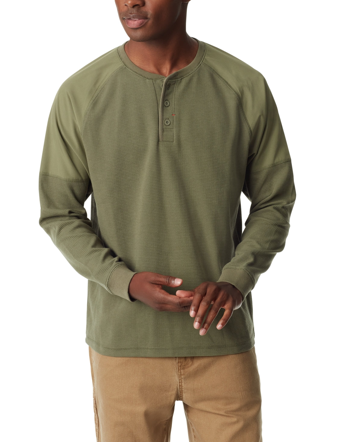 Bass Outdoor Men's Thermal Raglan Sleeve Henley Shirt Deep Lichen Green Medium