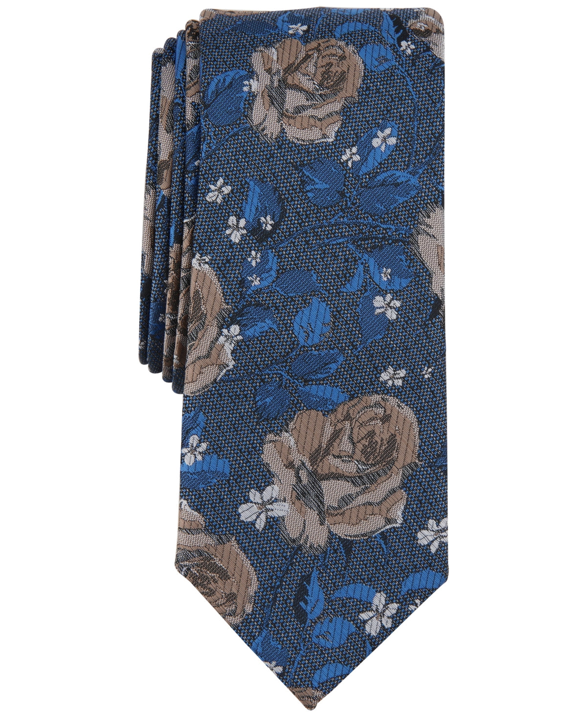 Bar III Mens Windsor Floral Tie Blue Grey Necktie