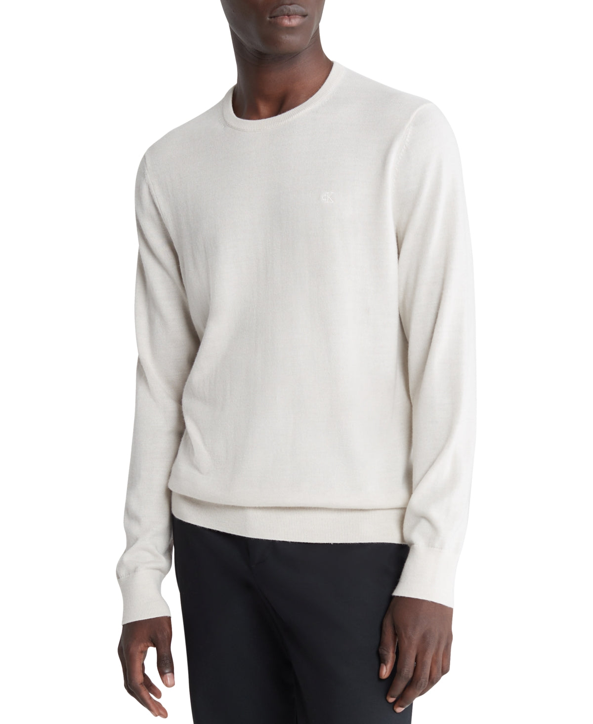 Calvin Klein Mens Relaxed Fit Crewneck Sweater Egret Heather Beige 2XL