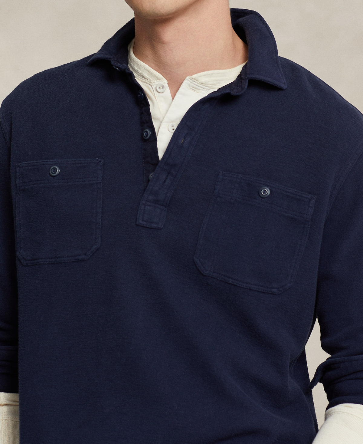 Polo Ralph Lauren Mens Classic Fit Moleskin Popover Work Shirt Large Cruise Navy