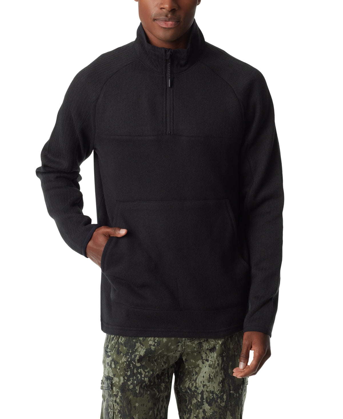 BASS OUTDOOR Men's Quarter Zip Long Sleeve Sweater Sweatshirt Black Caviar Small