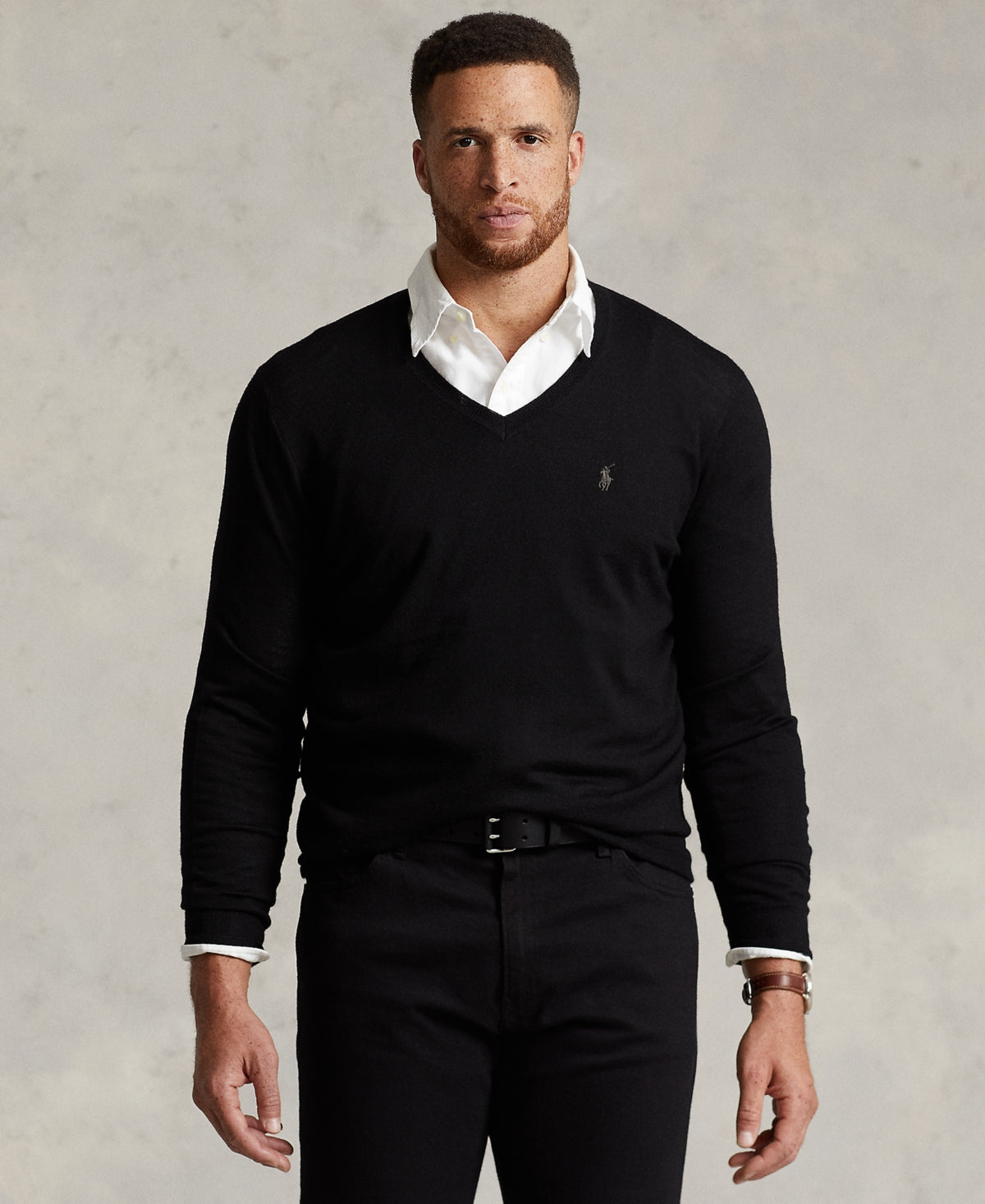 Polo Ralph Lauren Men's Big Tall Wool V Neck Sweater Polo Black 2XB
