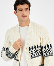 Native Youth Men's Relaxed Fit Fair Isle Cardigan Sweater Small White