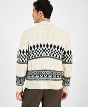 Native Youth Men's Relaxed Fit Fair Isle Cardigan Sweater Large White