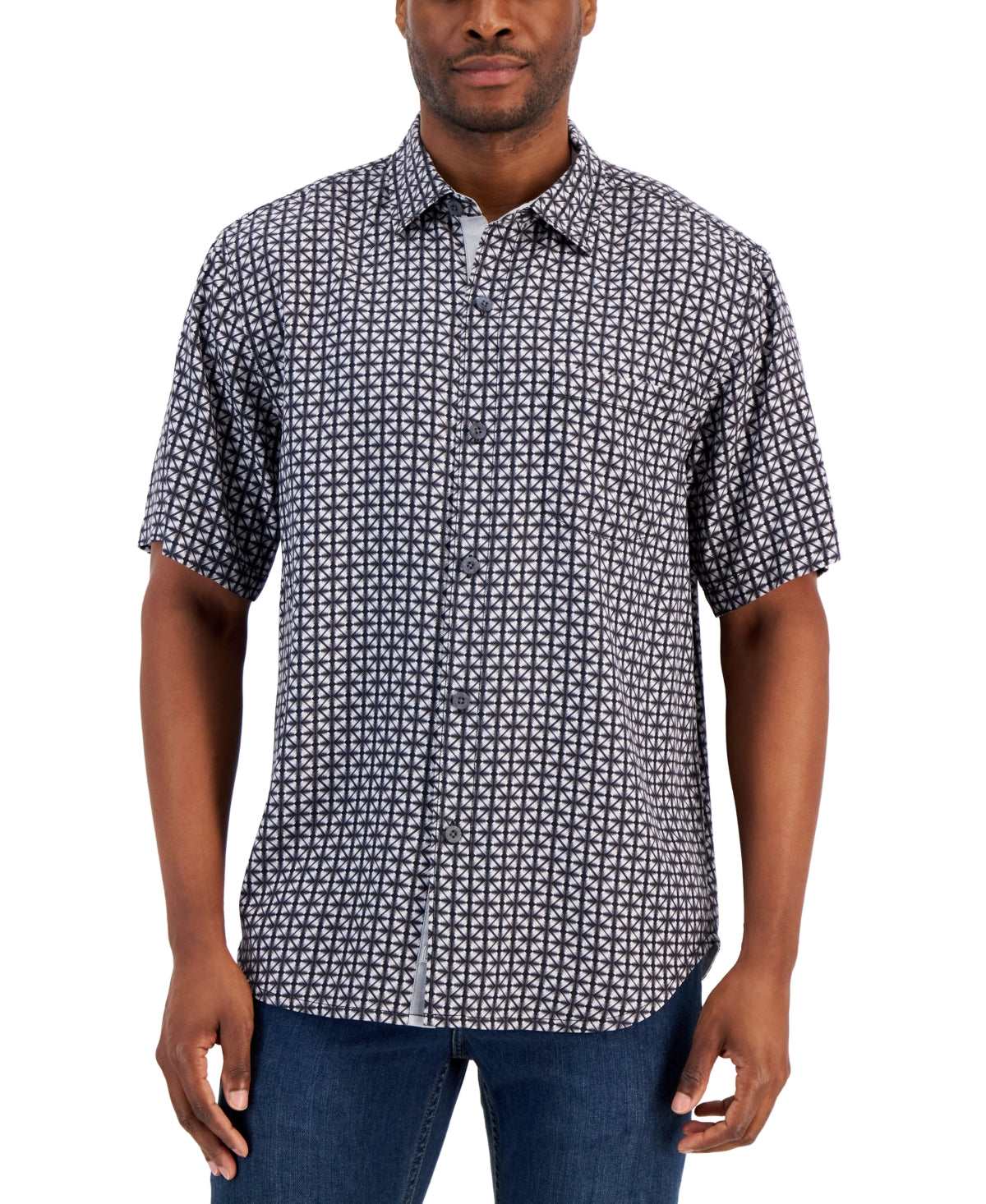 Tommy Bahama Mens Regular fit Short Sleeve Button-Up Shirt XXXL Black Geometric