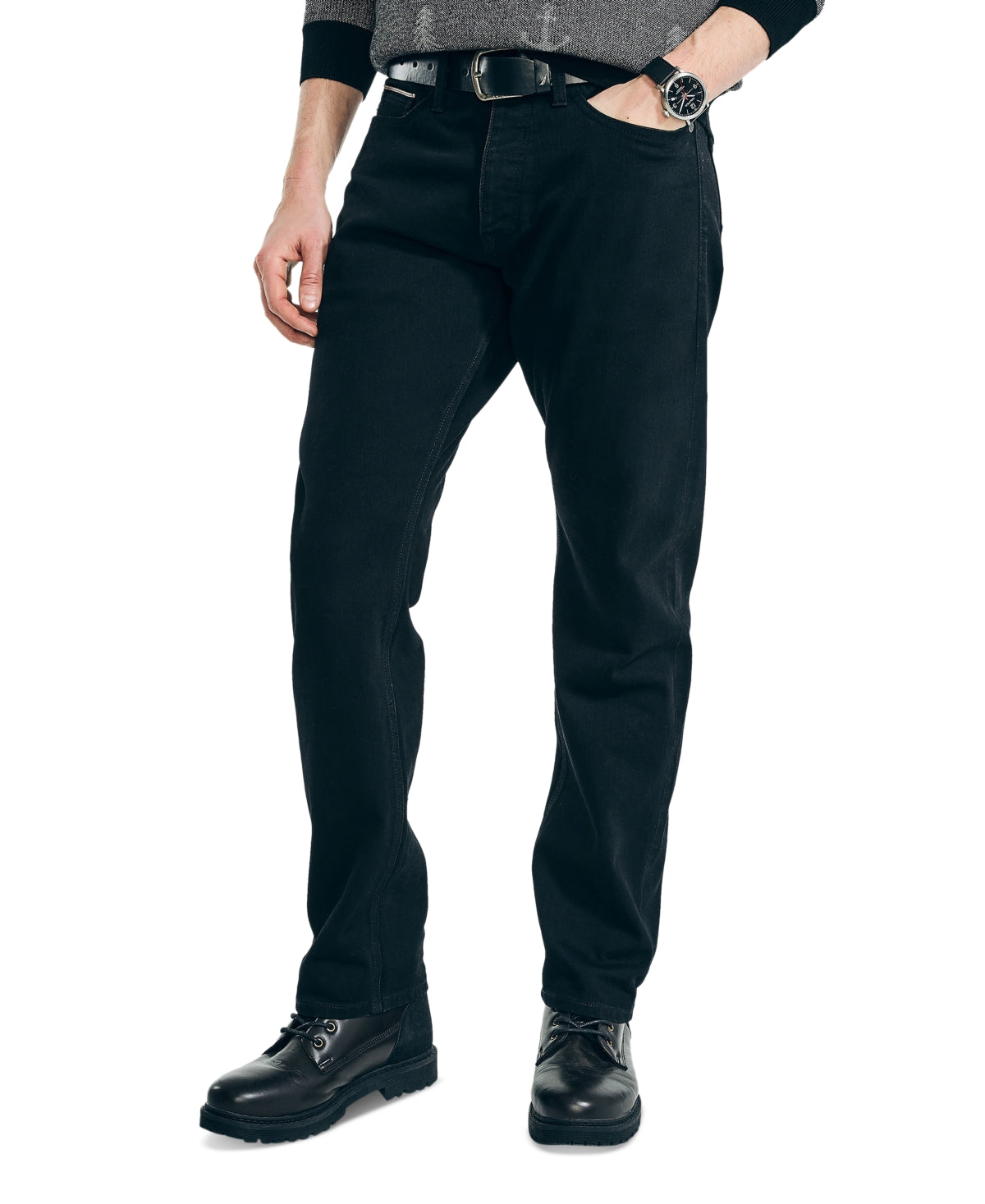 Nautica Mens Straight Fit Button Fly Jeans Dark Obsidian Wash Black 36 x 32