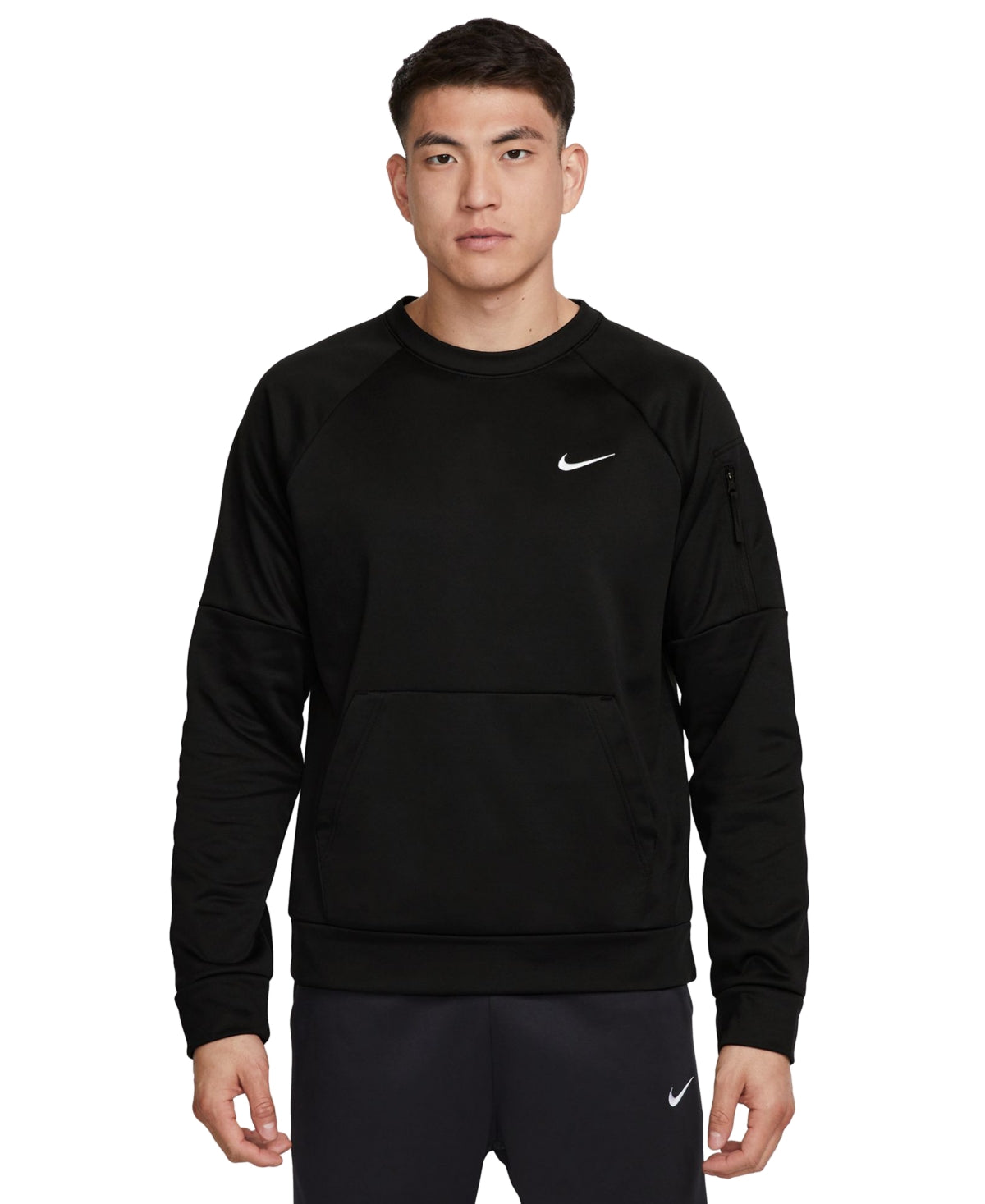 NIKE Mens Therma-FIT Crewneck Long-Sleeve Fitness Shirt Black Large