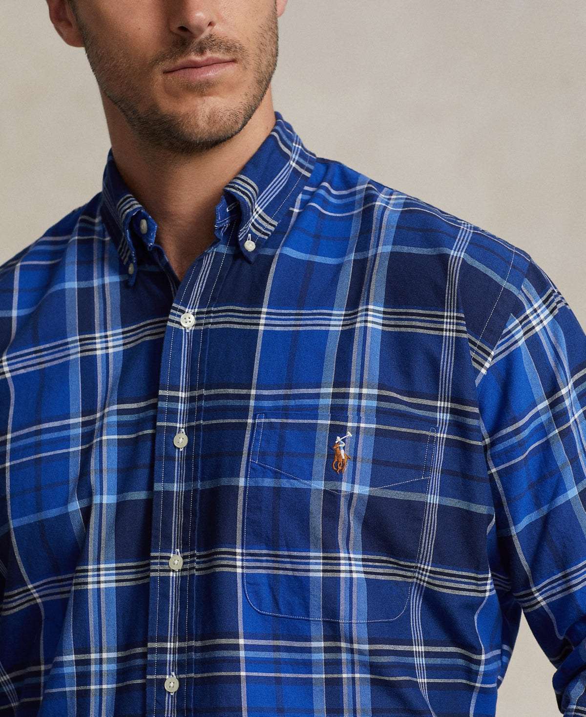 Polo Ralph Lauren Mens Big and Tall Plaid Oxford Button Down Shirt Blue 3XLT