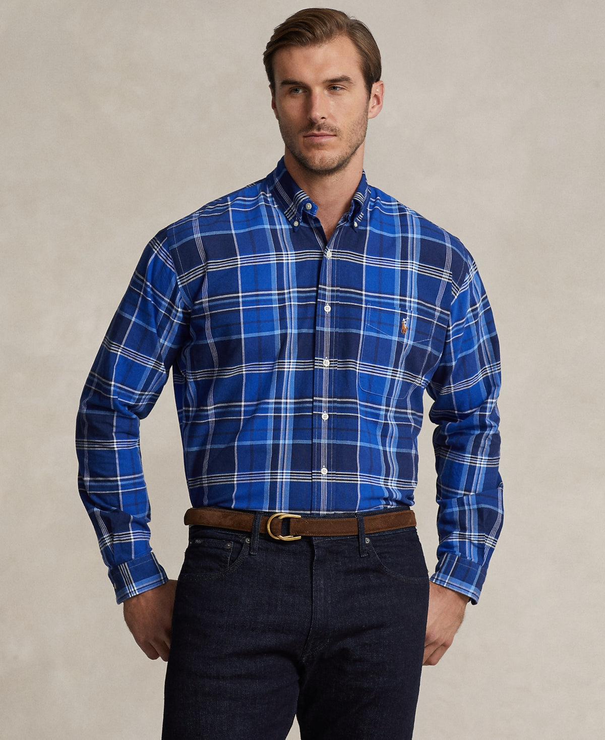 Polo Ralph Lauren Mens Big Tall Blue Plaid Oxford Button Down Shirt 2XLT