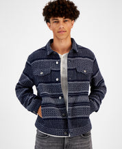Sun Stone Men's Jacquard Trucker Jacket Navy Blue Combo Medium