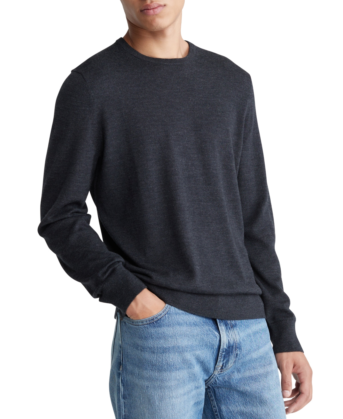 Calvin Klein Men's Relaxed Fit Crewneck Sweater Gunmetal Heather Grey XL