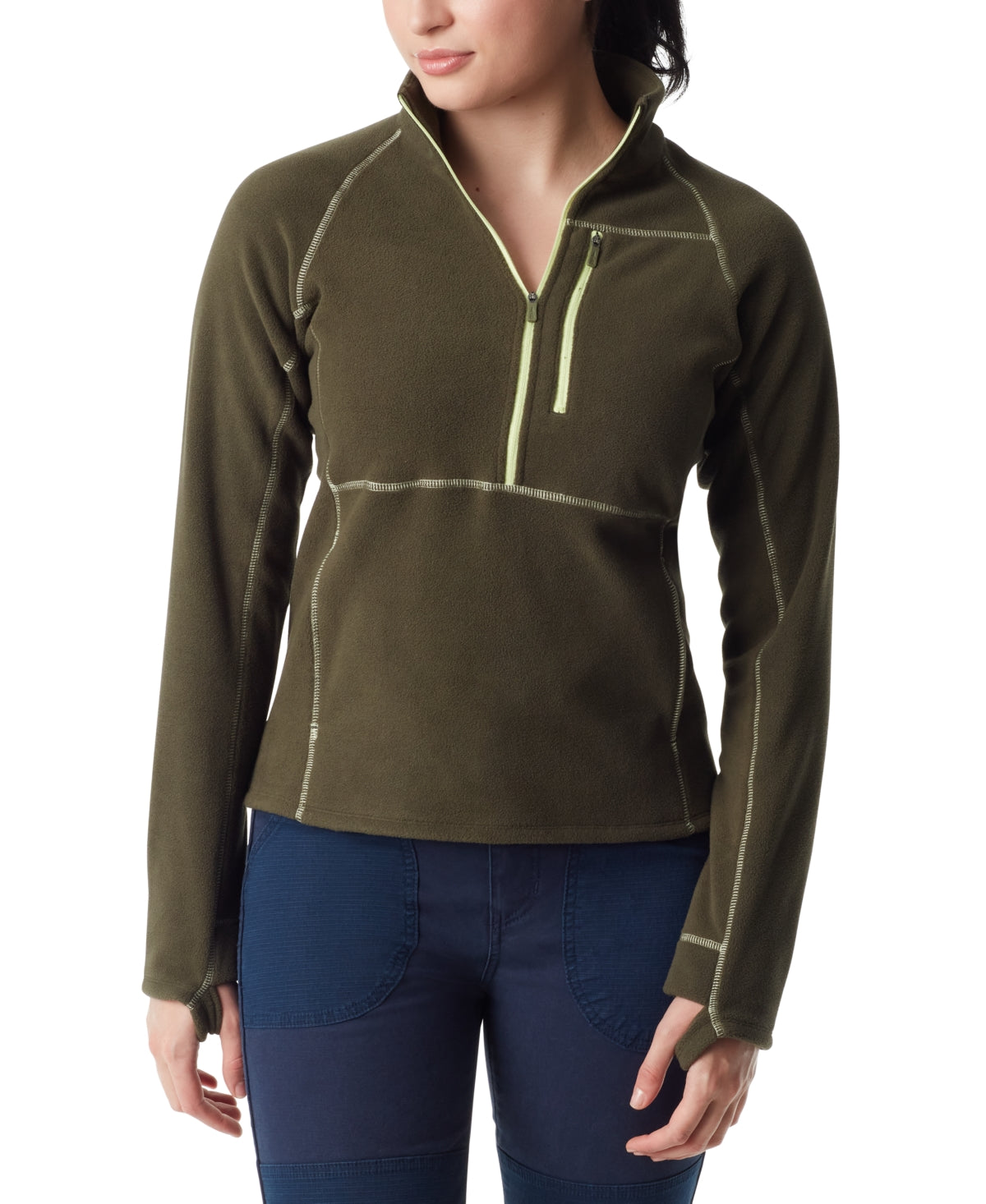 Bass Outdoor Womens  fit Quarter zip Sweatshirt Large Green Solid