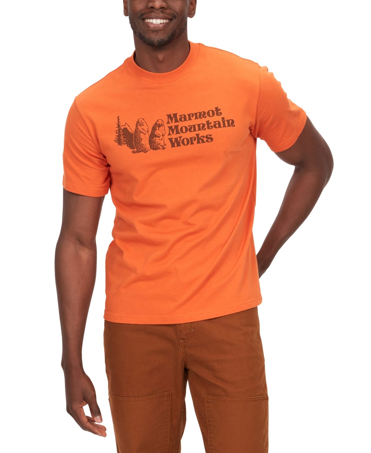 Marmot Mens Mountain Works Logo Short Sleeve T Shirt Tangelo Orange Small