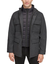 Guess Mens Puffer Jacket Coat Medium Charcoal Grey Waterproof Solid Wool