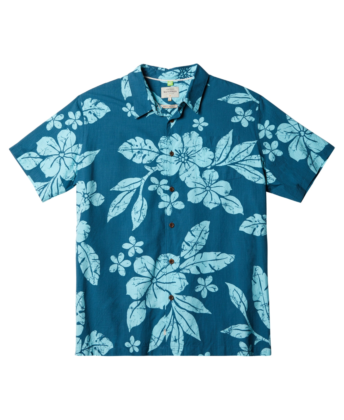 Quiksilver Waterman Mens Short Sleeve Button Down Shirt Aqua Seaport Medium