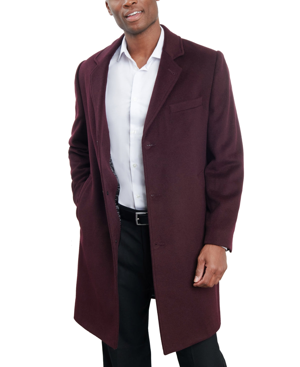 London Fog Mens Classic fit Overcoat Coat 46 R Burgundy Red Solid